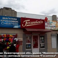 Бюджетная вывеска и кронштейн «Госаптека» на рынке Ивановский, Арзамас 